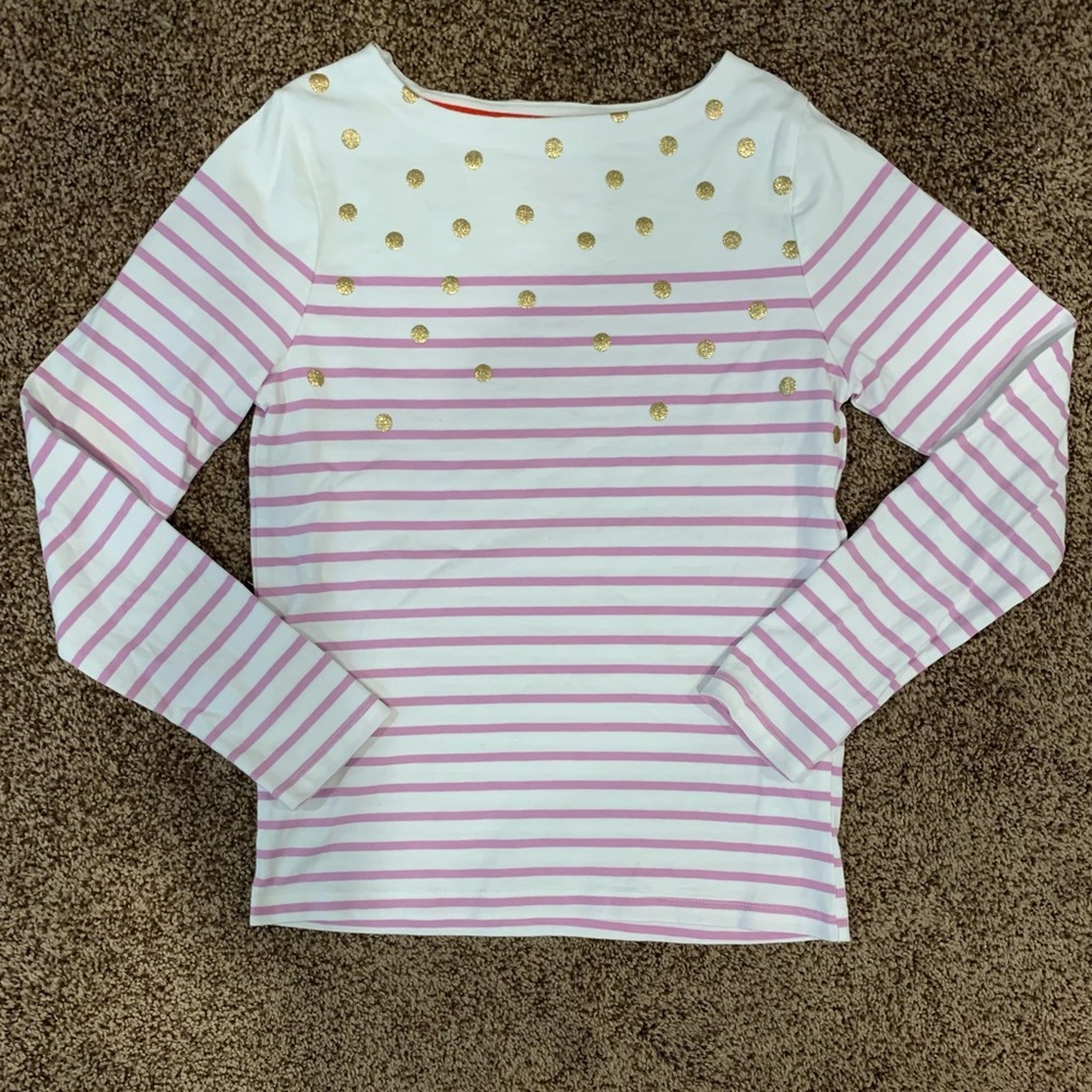 Mini Boden long sleeve cotton tee, 9-10Y, 140cm, stripes, polka dots